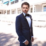 Smoking slim fit blauw sjaalkraag